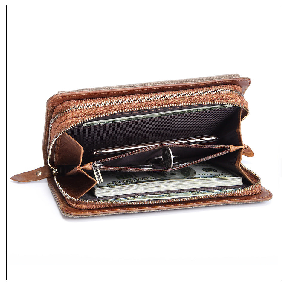 Double Zipper Cowhide Leather Weallets 9060-Handbags, Wallets & Cases-Black-Free Shipping Leatheretro