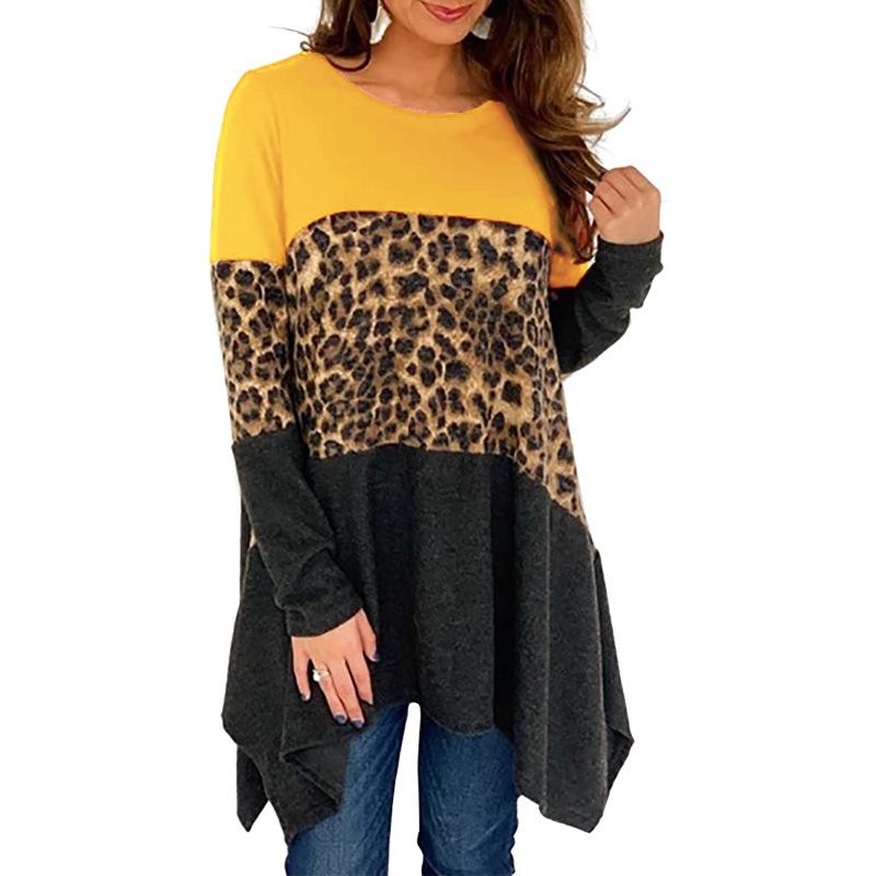 Women Round Neck Leopard Long Sleeves Sweaters-Sweaters-Yellow-S-Free Shipping Leatheretro