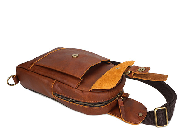 Vintage Exercising Cowhide Leather Chest Bag-Coffee-Free Shipping Leatheretro