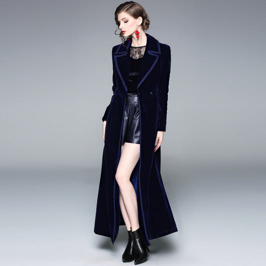 Luxury Velvet Winter Long Wind Trenchcoat for Women-Outerwear-Black-S-Free Shipping Leatheretro