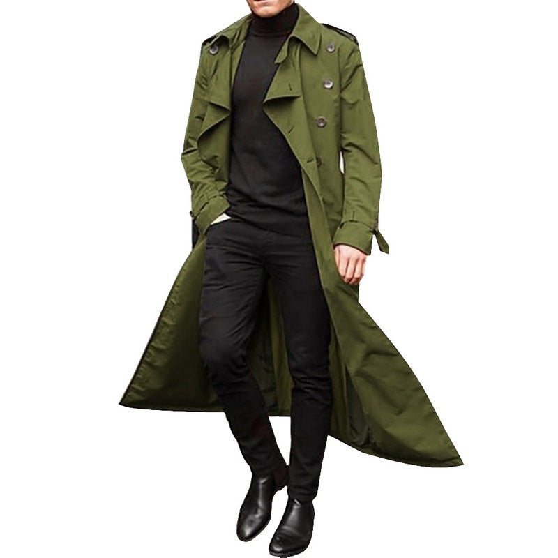 Casual Long Trenchcoat for Men-Outerwear-Green-S-Free Shipping Leatheretro