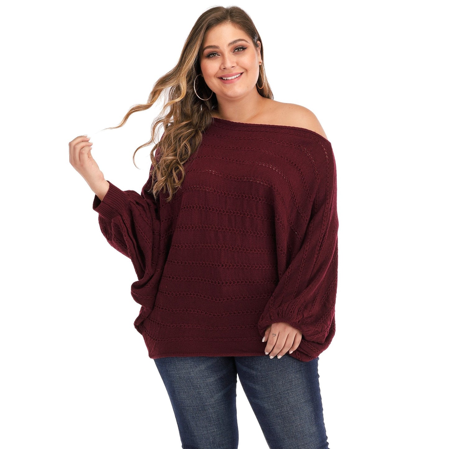 Women One Shoulder Plus Size Sweaters-Sweaters-Red-L-Free Shipping Leatheretro