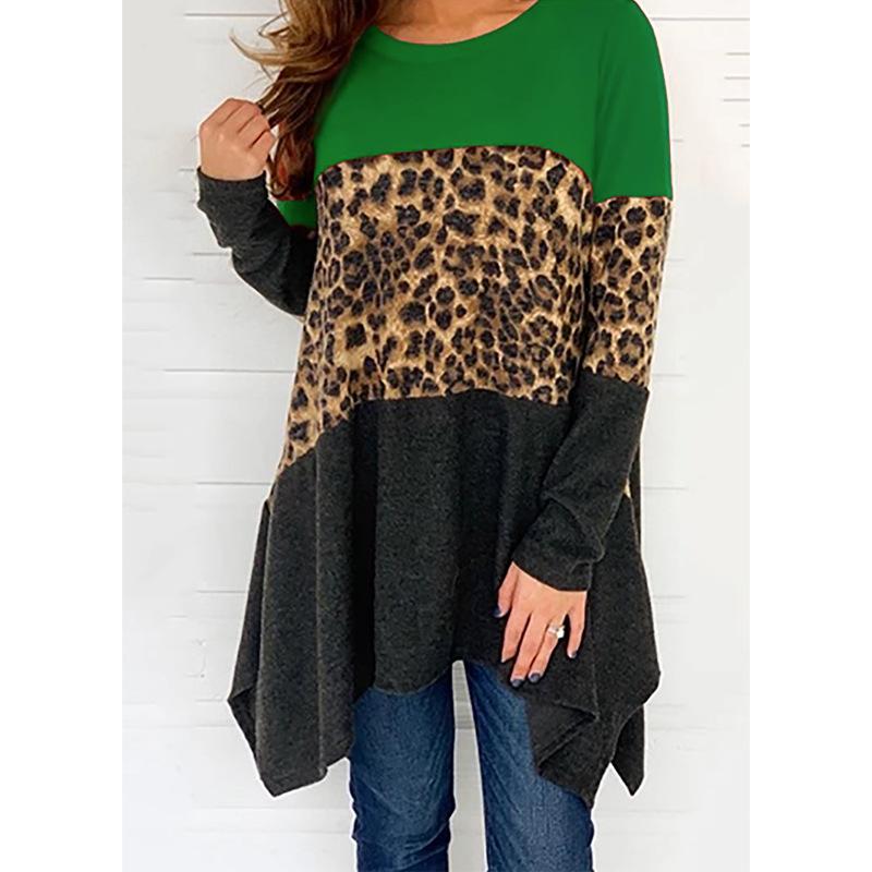 Women Round Neck Leopard Long Sleeves Sweaters-Sweaters-Yellow-S-Free Shipping Leatheretro