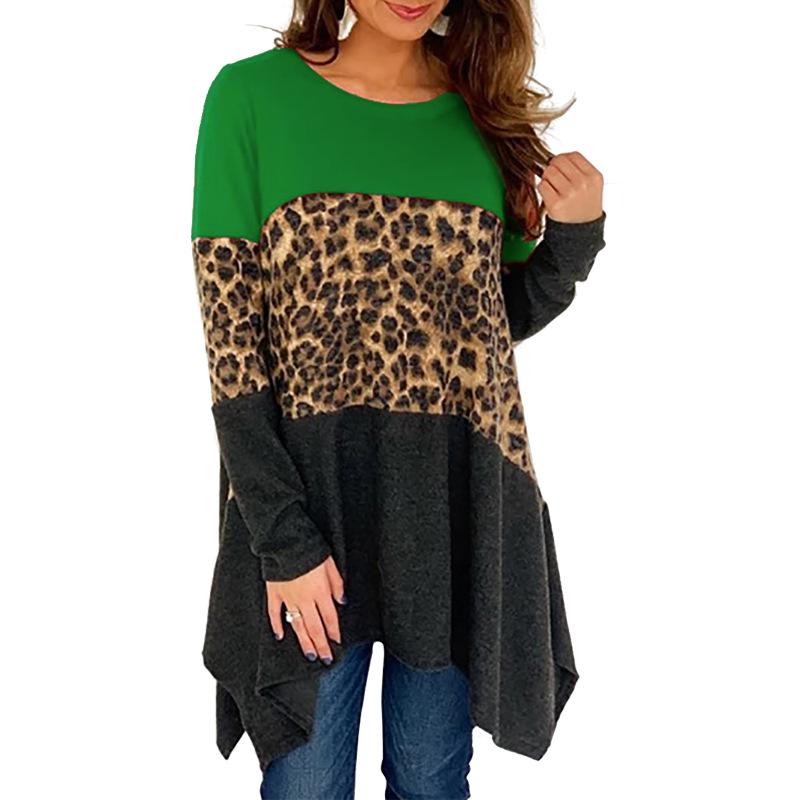 Women Round Neck Leopard Long Sleeves Sweaters-Sweaters-Green-S-Free Shipping Leatheretro