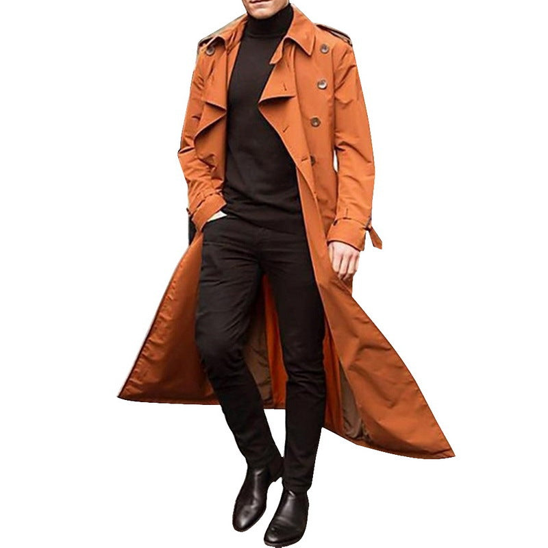 Casual Long Trenchcoat for Men-Outerwear-Orange-S-Free Shipping Leatheretro