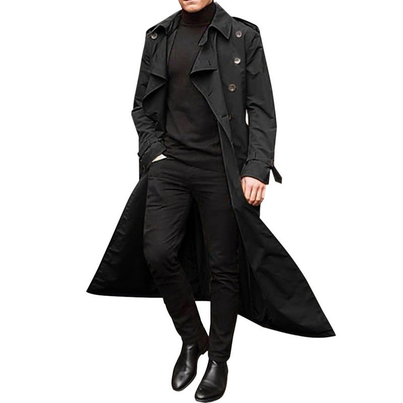 Casual Long Trenchcoat for Men-Outerwear-Black-S-Free Shipping Leatheretro