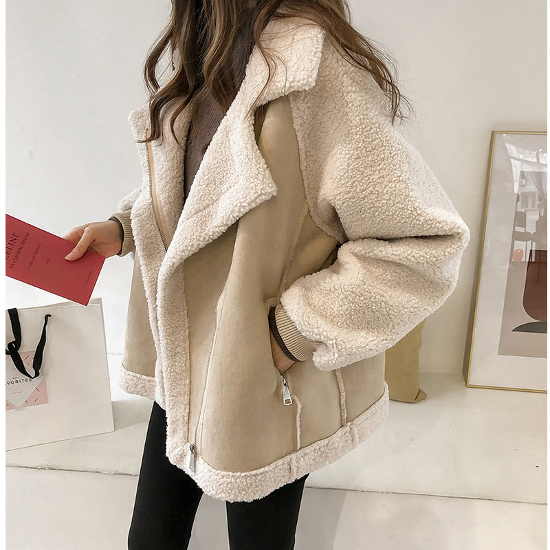 Fashion Leather with Fur Short Jackets Coats-Coats & Jackets-Khaki-S-Free Shipping Leatheretro