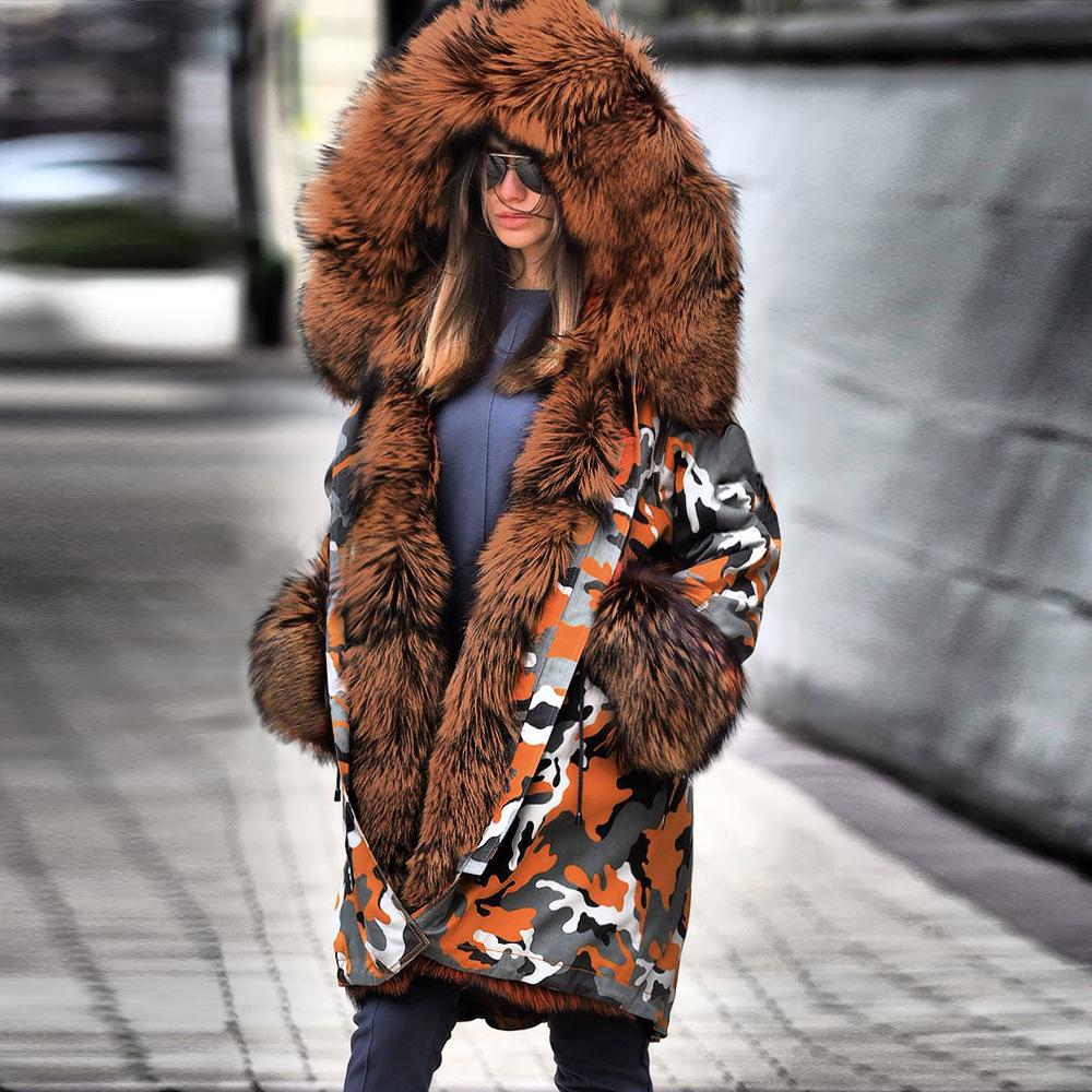 Winter Fleece Lined Fur Collar Overcoat-Outerwear-Orange-S-Free Shipping Leatheretro