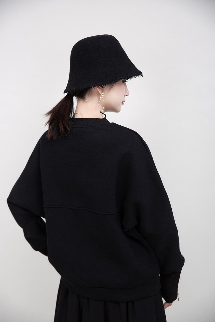 Women Round Neck Zipper Loose Hoodies Sweaters-Women Hoodies-White-One Size-Free Shipping Leatheretro