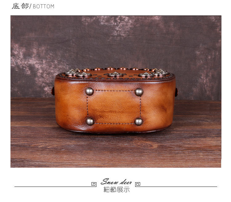 Vintage Handmade Rivet Cute Round Shape Leather Bags 8093-Leather Bags for Women-Red-Free Shipping Leatheretro