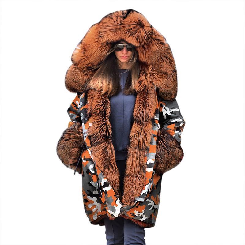 Winter Fleece Lined Fur Collar Overcoat-Outerwear-Orange-S-Free Shipping Leatheretro