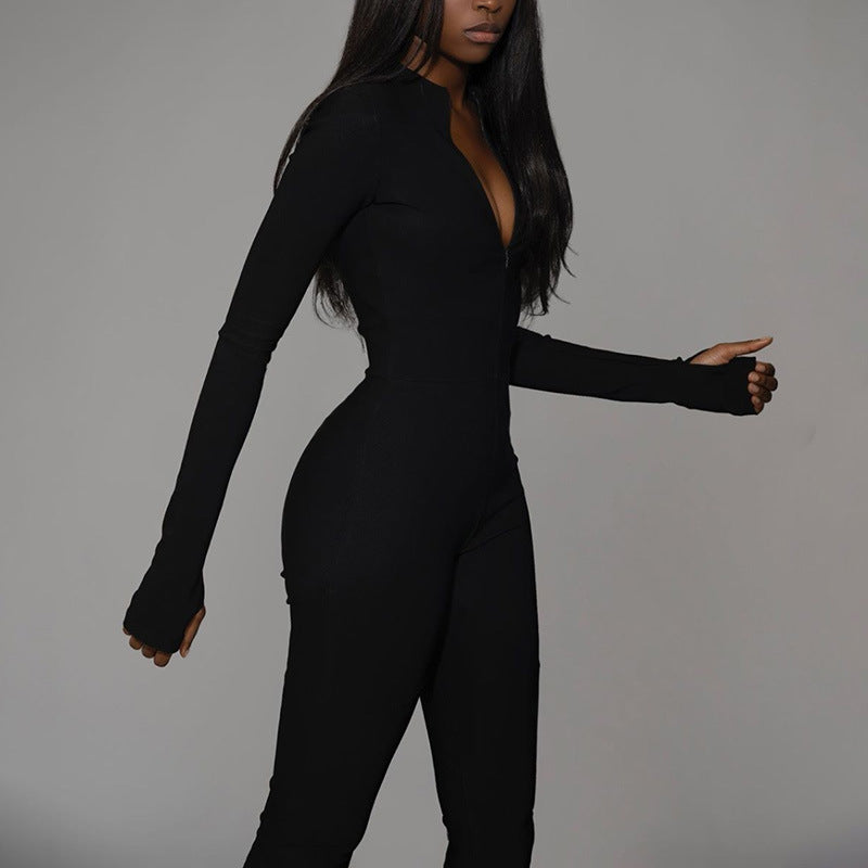 Sexy High Waist Zipper Yoga Exercising Jumpsuits-Jumpsuits & Rompers-Black-S-Free Shipping Leatheretro