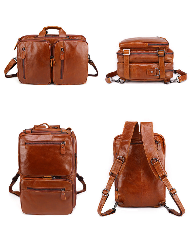 Vintage Men Multi Functional Backpack & business Briefcase J6332-Leather Backpack-Coffee-Free Shipping Leatheretro