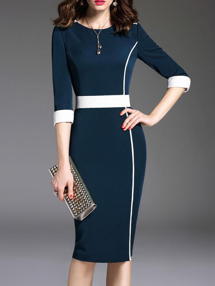 Sexy Half Sleeves Office Lady Bodycon Dresses-Office Dresses-Dark Blue-S-Free Shipping Leatheretro