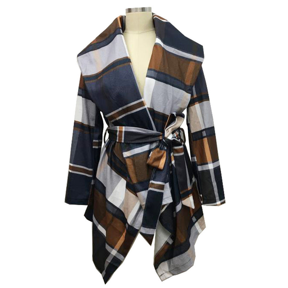 Women Plaid Woolen Winter Overcoat-Outerwear-Khaki-S-Free Shipping Leatheretro