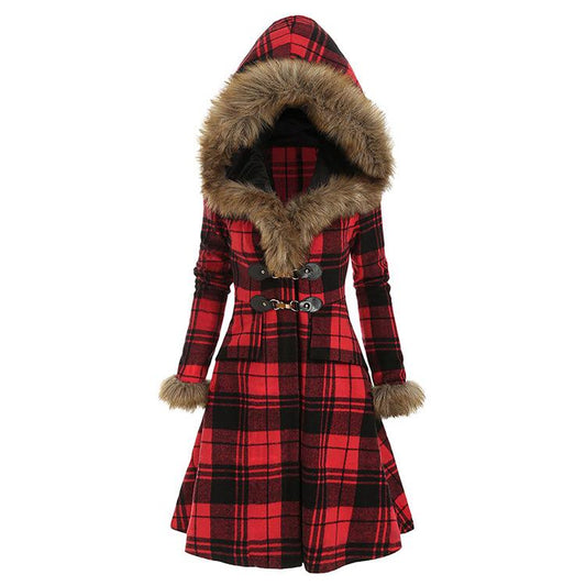 Women Plaid Slim Waist Women Overcoat for Winter-Coats & Jackets-Red-S-Free Shipping Leatheretro