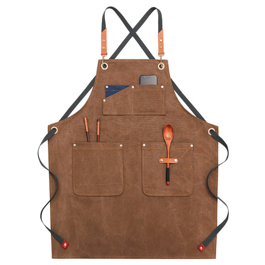Waxed Waterproof Canvas Aprons with Pockets 1936-Arpons-Brown-Free Shipping Leatheretro