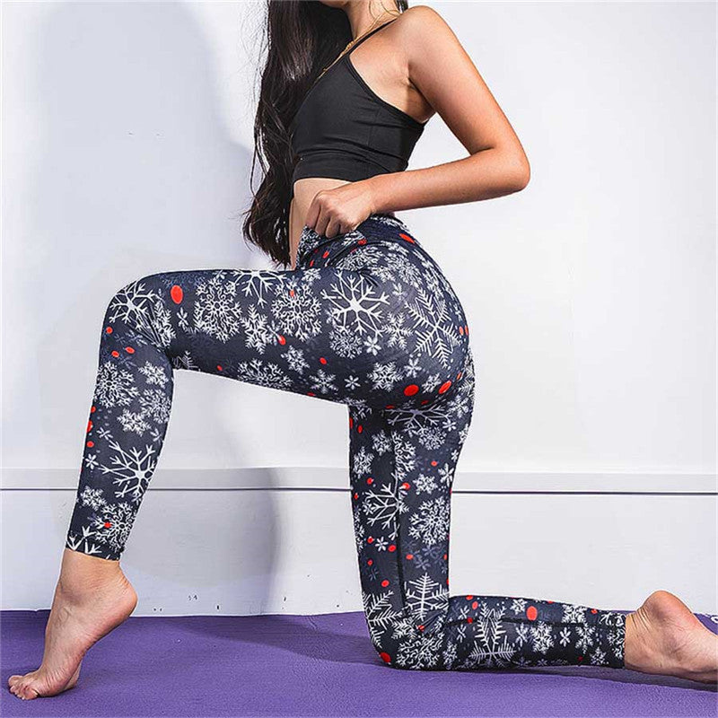 Merry Christmas Snowflake Print Women Yoga Leggings-The same as picture-S-Free Shipping Leatheretro