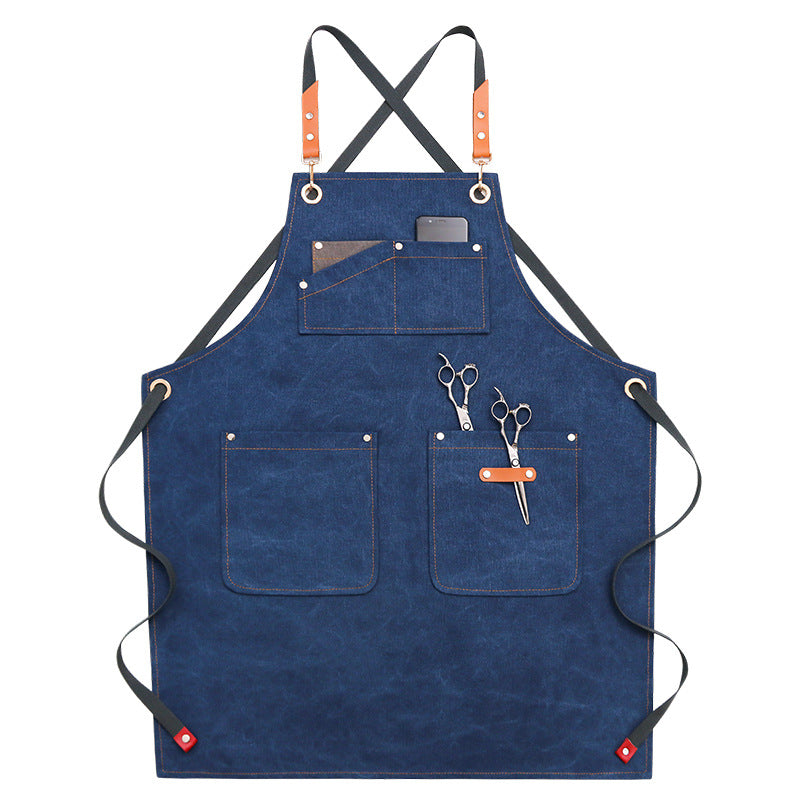 Waxed Waterproof Canvas Aprons with Pockets 1936-Arpons-Dark Blue-Free Shipping Leatheretro