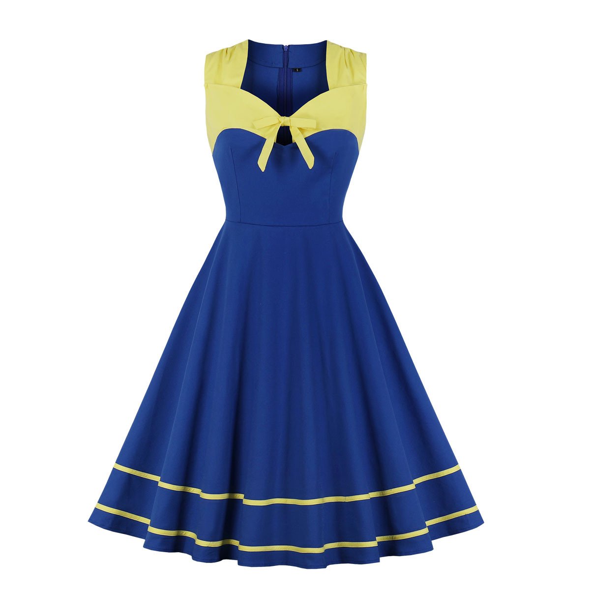 Women Square Neckline Sleeveless Plus Sizes Vintage Dresses-Vintage Dresses-Blue-S-Free Shipping Leatheretro