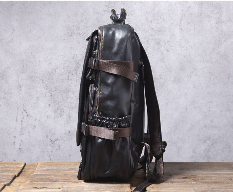 Casual Cowhide Leather Laptop Backpack for Traveling 2006-Backpack-Black-Free Shipping Leatheretro