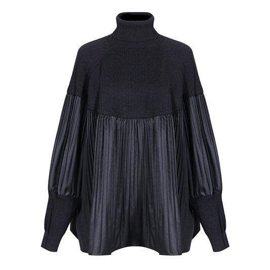 Black Turtleneck Women Knitting Blouses-Shirts & Tops-Black-One Size 45-60kg-Free Shipping Leatheretro