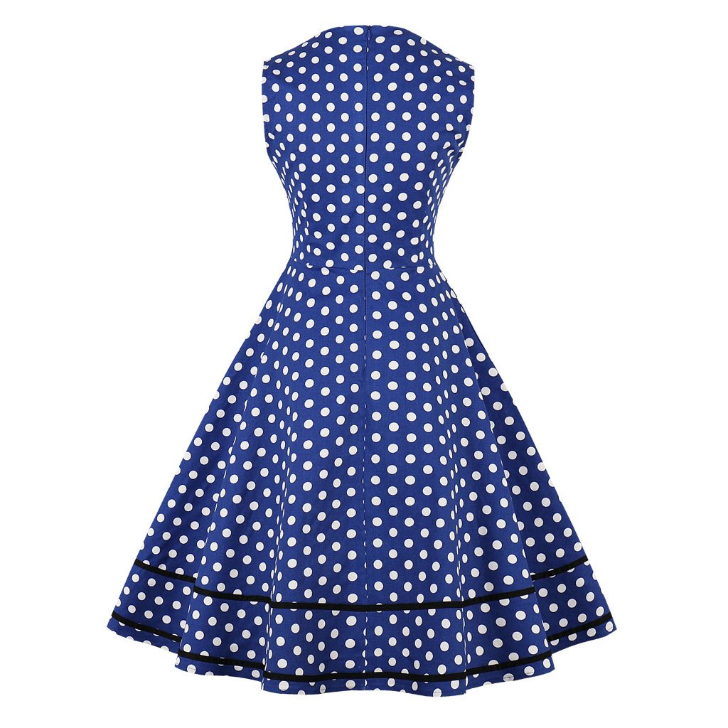 Women Square Neckline Sleeveless Plus Sizes Vintage Dresses-Vintage Dresses-Blue-S-Free Shipping Leatheretro