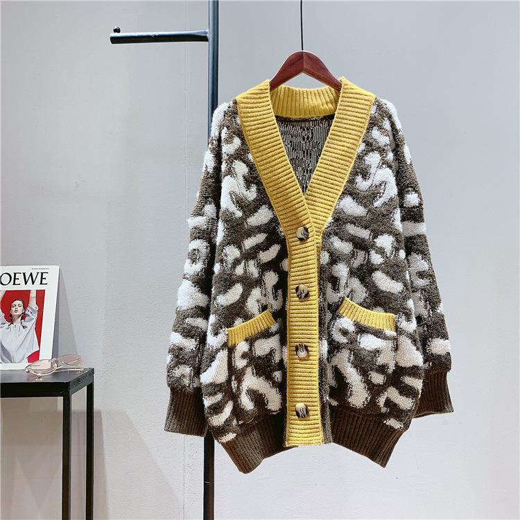 Cozy Leopard Women Warm Knitting Cardigans-Shirts & Tops-Yellow-One Size-Free Shipping Leatheretro