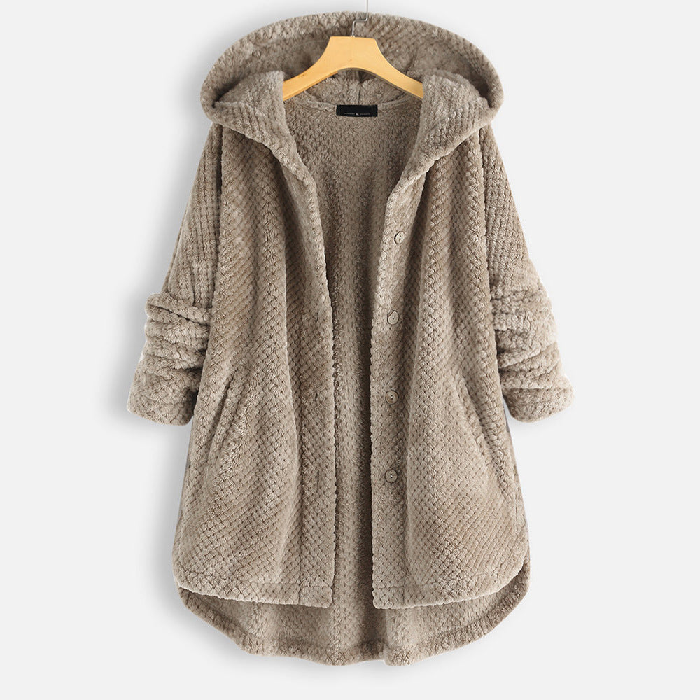 Casual Women Velvet Puls Sizes Hoodies Overcoat-Outerwear-Khaki-S-Free Shipping Leatheretro