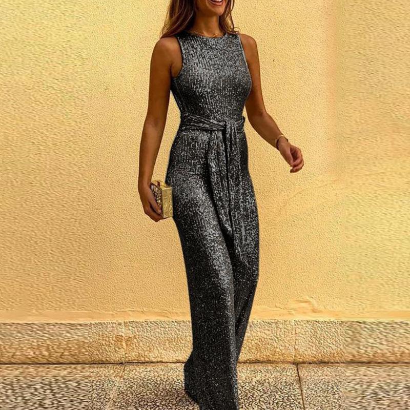 Sexy Sleeveless Sequin Women Jumpsuits-Jumpsuits-Black-S-Free Shipping Leatheretro
