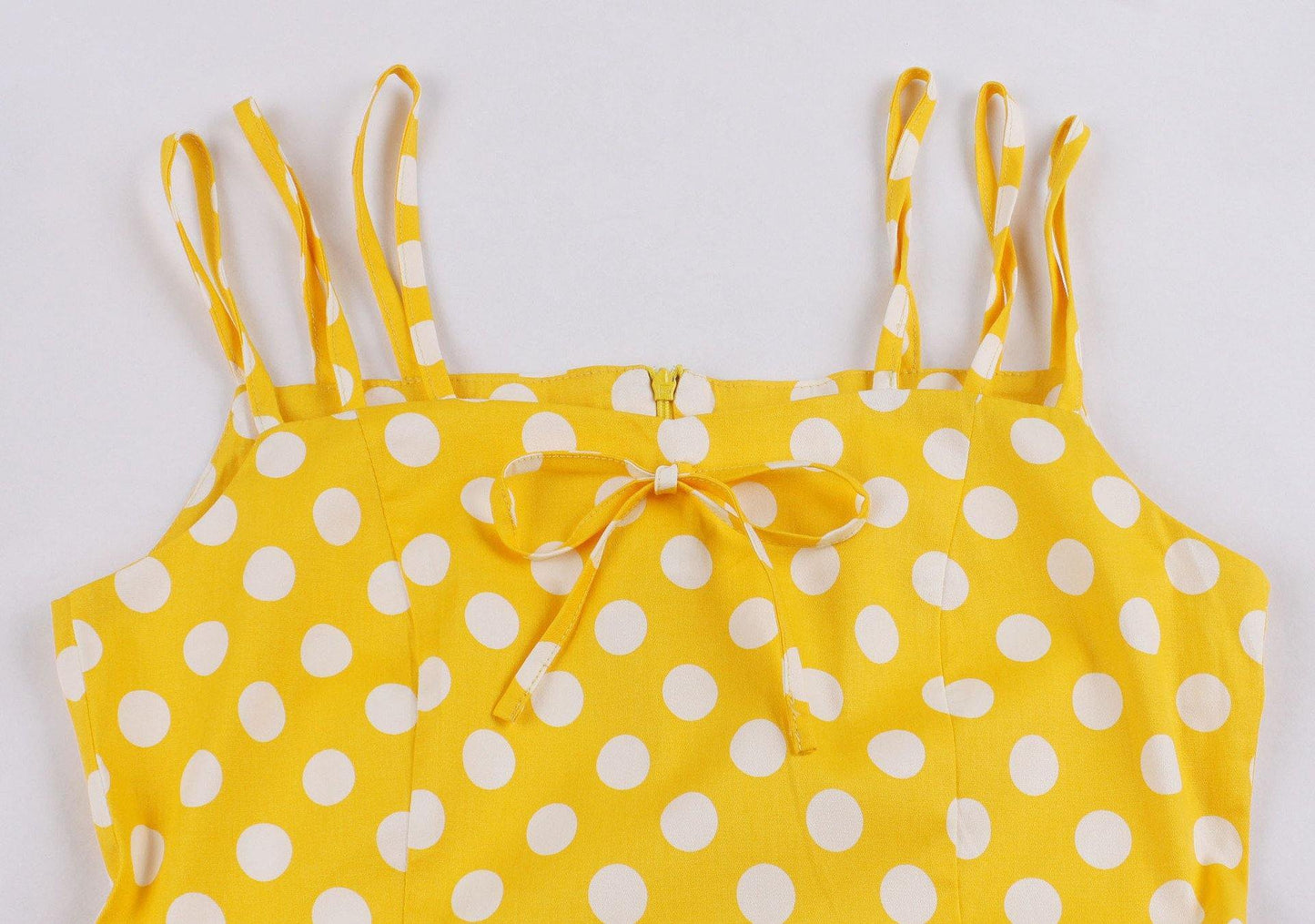 Women Summer Sphagetti Straps Dot Print Dresses-Vintage Dresses-Yellow-S-Free Shipping Leatheretro