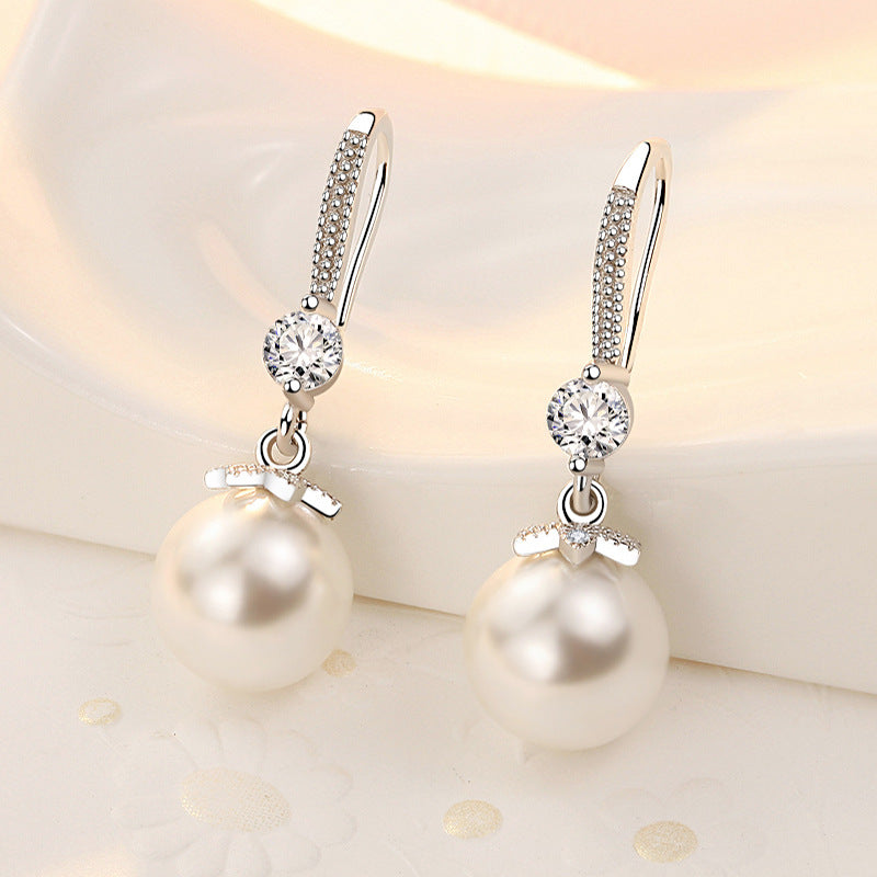 Fashion Floral Beaded Pearl Sterling Silver Fish Hook Earrings-Earrings-10mm Beaded Pearl-Free Shipping Leatheretro