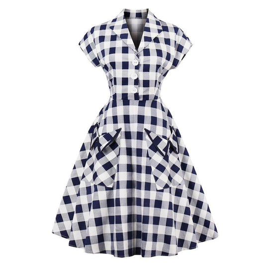 Plus Sizes Plaid Midi Length Dresses-Vintage Dresses-The same as picture-S-Free Shipping Leatheretro