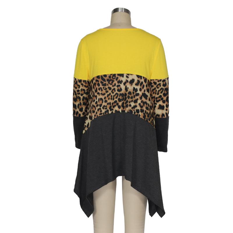 Women Round Neck Leopard Long Sleeves Sweaters-Sweaters-Yellow-S-Free Shipping Leatheretro