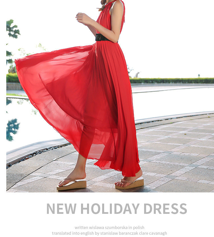 Summer Chiffon Sleeveless Beach Dresses for Holiday-Dresses-Orange-S -125-Free Shipping Leatheretro