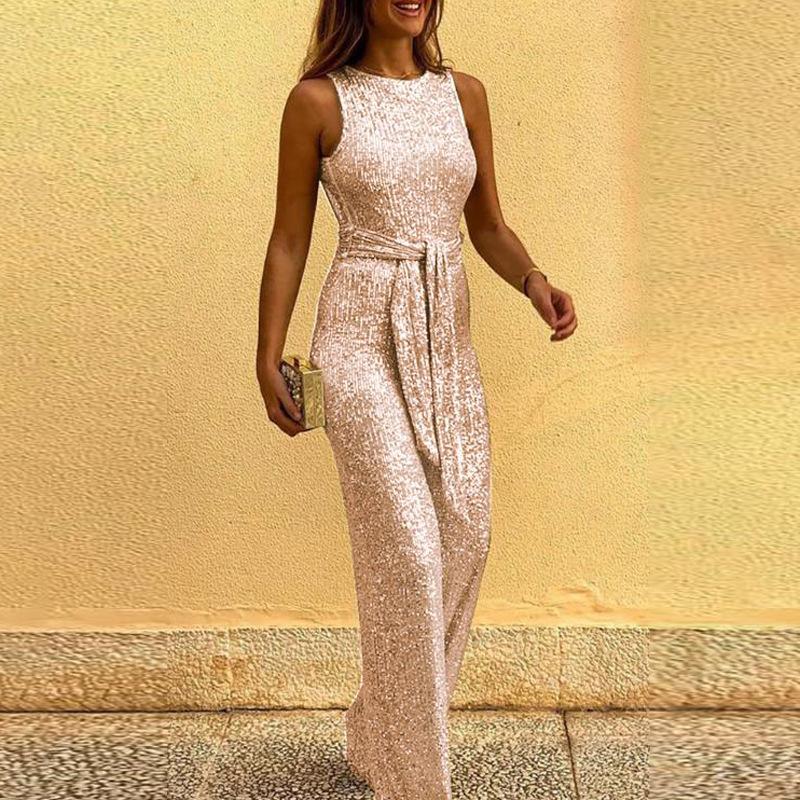 Sexy Sleeveless Sequin Women Jumpsuits-Jumpsuits-Champagne-S-Free Shipping Leatheretro