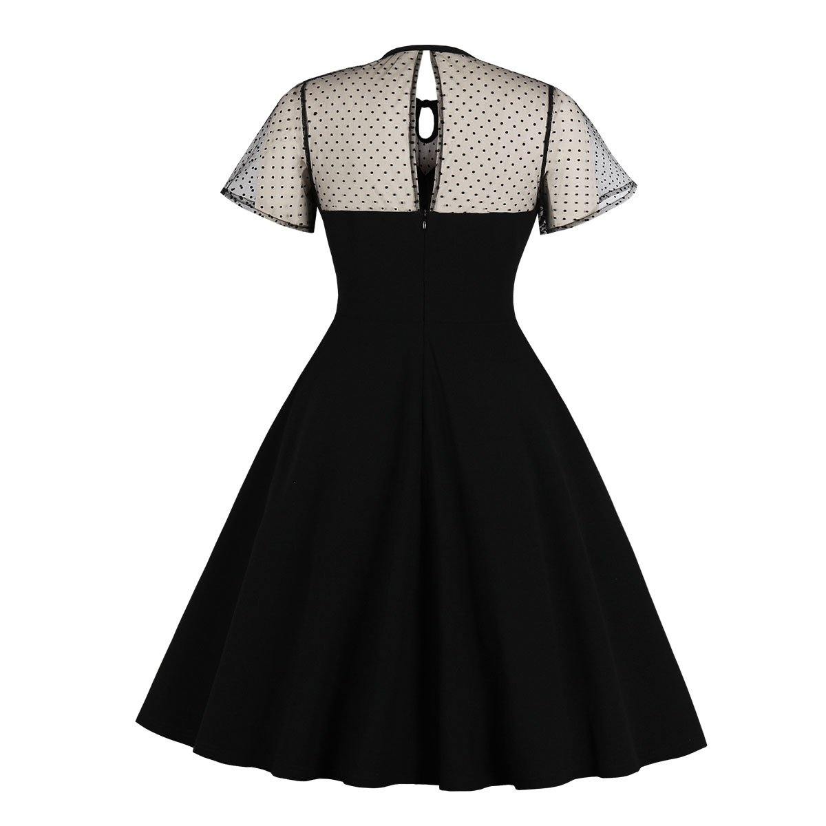 Retro Women Short Sleeves Dreses-Vintage Dresses-Black-S-Free Shipping Leatheretro