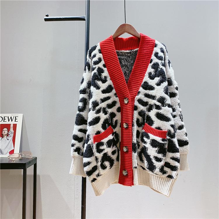 Cozy Leopard Women Warm Knitting Cardigans-Shirts & Tops-Red-One Size-Free Shipping Leatheretro
