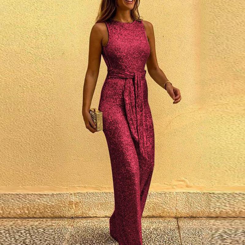 Sexy Sleeveless Sequin Women Jumpsuits-Jumpsuits-Wine Red-S-Free Shipping Leatheretro