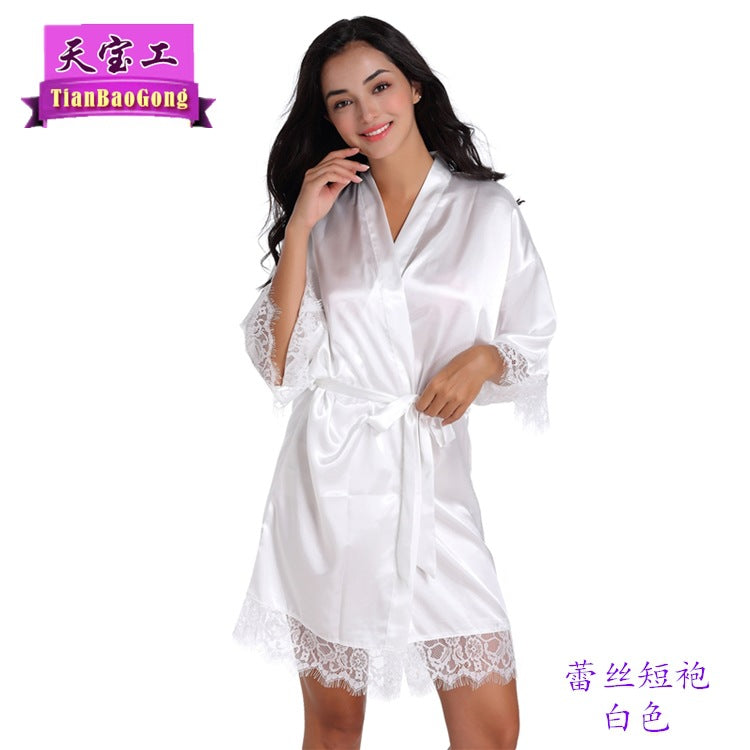 Summer Sexy Women Lace Strim Morning Gown-Sleepwear & Loungewear-White-S-Free Shipping Leatheretro