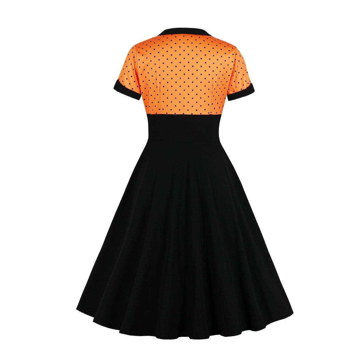 Square Neckline Dot Print Plus Size Retro Dresses-Vintage Dresses-Yellow-S-Free Shipping Leatheretro