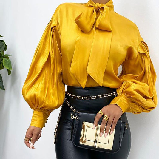 Fashion Vintage Long Sleeves Shirts-Shirts&Blouses-Yellow-S-Free Shipping Leatheretro