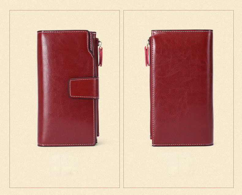 Women Leather Long Wallet with Cellphone Pocket 5156-Leather wallet-Wine Red-Free Shipping Leatheretro
