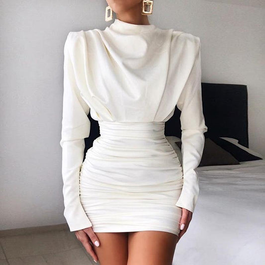 White Long Sleeves Sheath Short Dresses-Sexy Dresses-White-S-Free Shipping Leatheretro