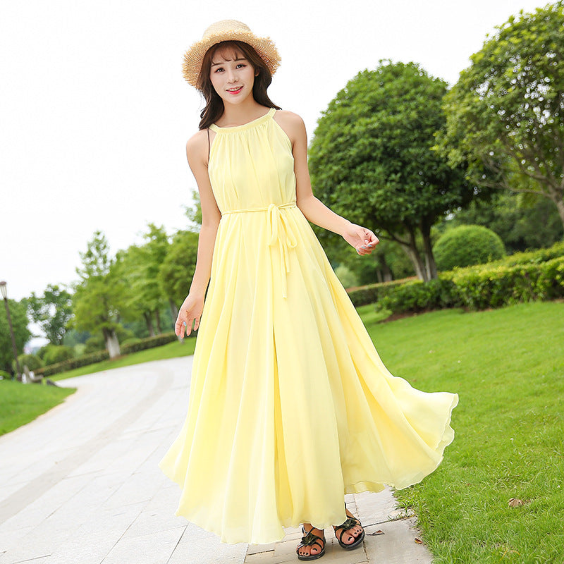 Summer Chiffon Sleeveless Beach Dresses for Holiday-Dresses-Light Yellow-S -125-Free Shipping Leatheretro