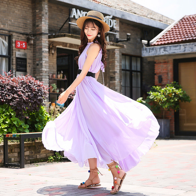 Summer Chiffon Sleeveless Beach Dresses for Holiday-Dresses-Light Purple-S -125-Free Shipping Leatheretro