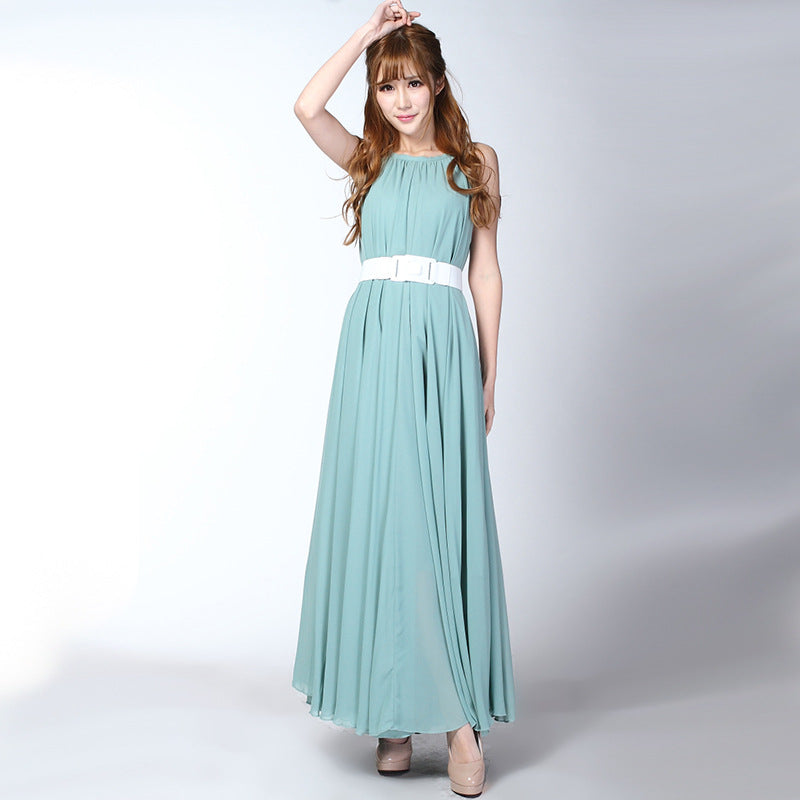 Summer Chiffon Sleeveless Beach Dresses for Holiday-Dresses-Bean Green-S -125-Free Shipping Leatheretro