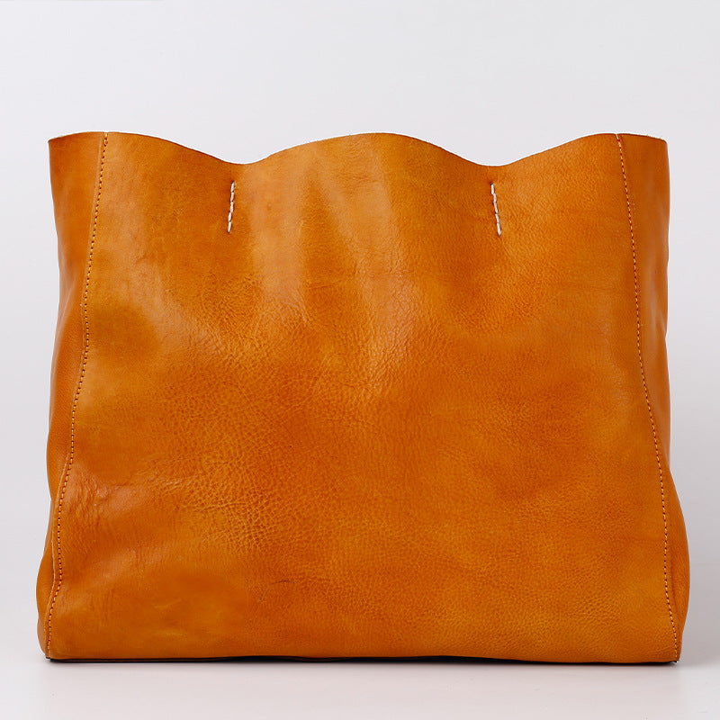 Handmade Cowhide Veg Tanned Leather Tote Handbags-Handbag & Wallet Accessories-Brown-Free Shipping Leatheretro