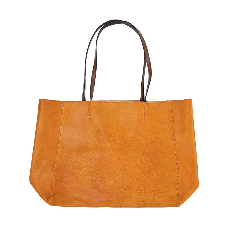 Handmade Cowhide Veg Tanned Leather Tote Handbags-Handbag & Wallet Accessories-Brown-Free Shipping Leatheretro