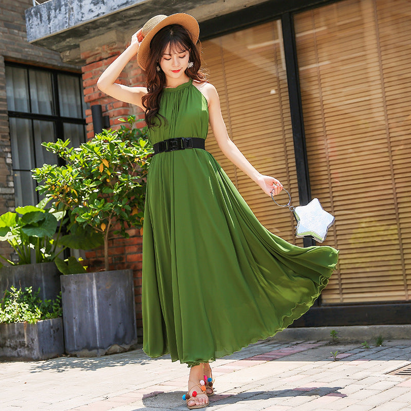 Summer Chiffon Sleeveless Beach Dresses for Holiday-Dresses-Green-S -125-Free Shipping Leatheretro